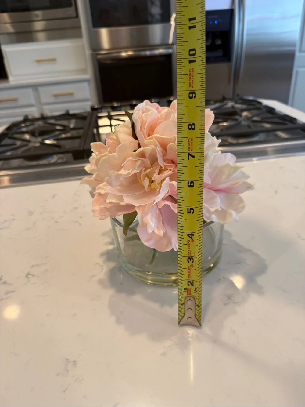 Faux Blush Pink Peony Floral Arrangement in Glass Vase Faux Water Cottage Decor